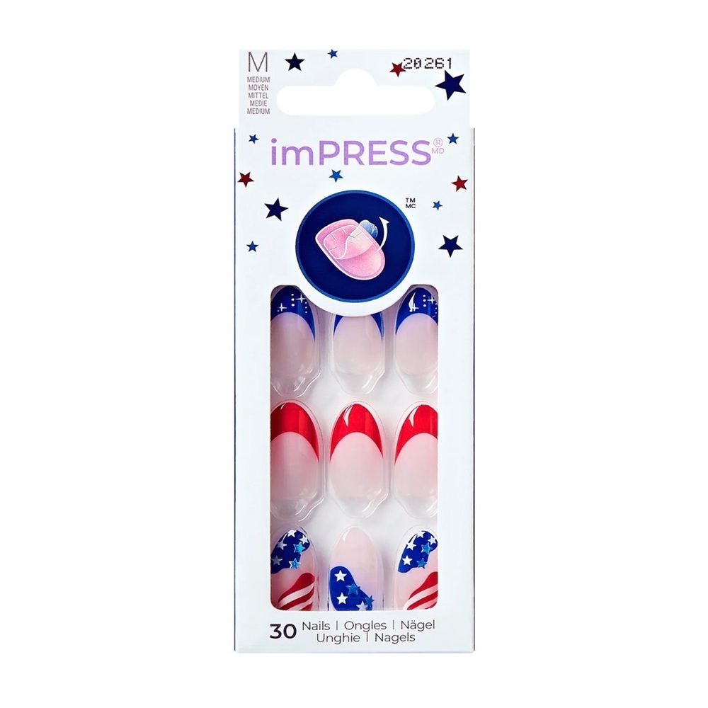 imPRESS Stars and Stripes Nail Set Medium Red, White, Blue “Forever Fling”